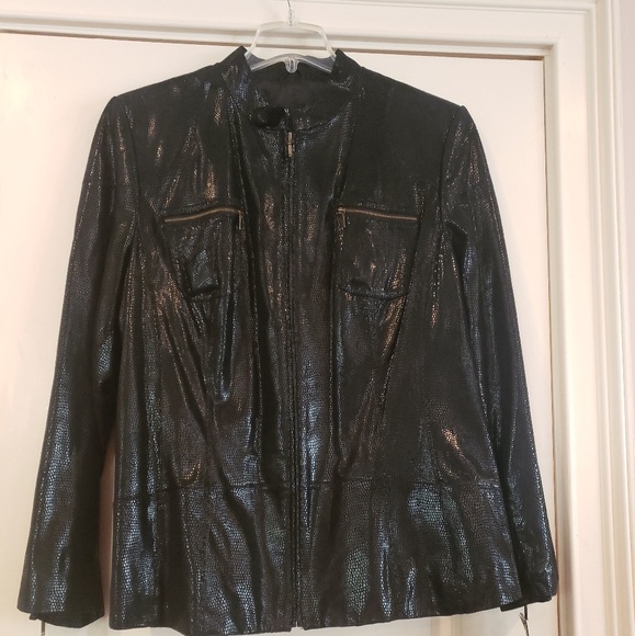 Alfani Jackets & Blazers - Black Textured Zip-Front Women's Jacket